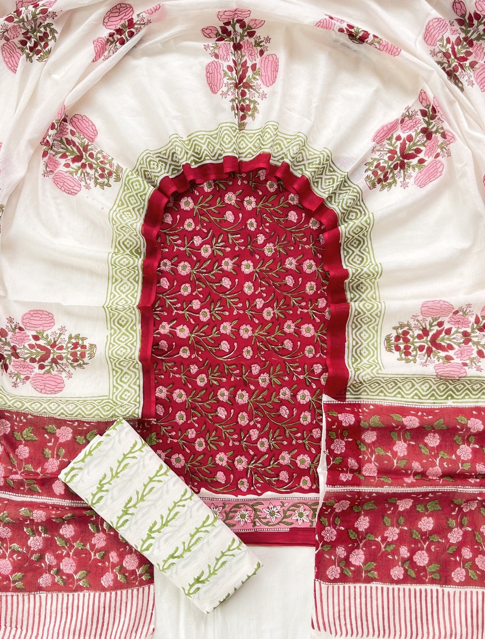 Pure Cotton Hand Block Print Unstitched Suit With Cotton Dupatta