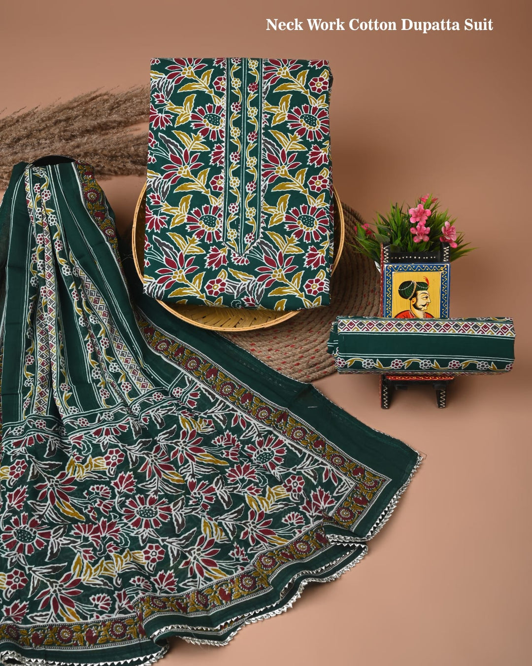 Pure Cotton Hand Block Gotta patti Work unstitched suit