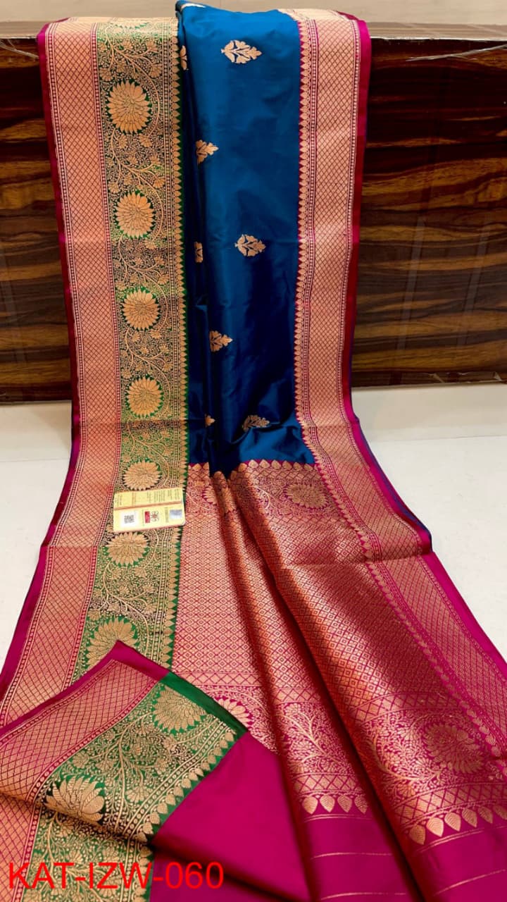 Pure Banarasi Katan Silk Saree With Antique Zari Work .