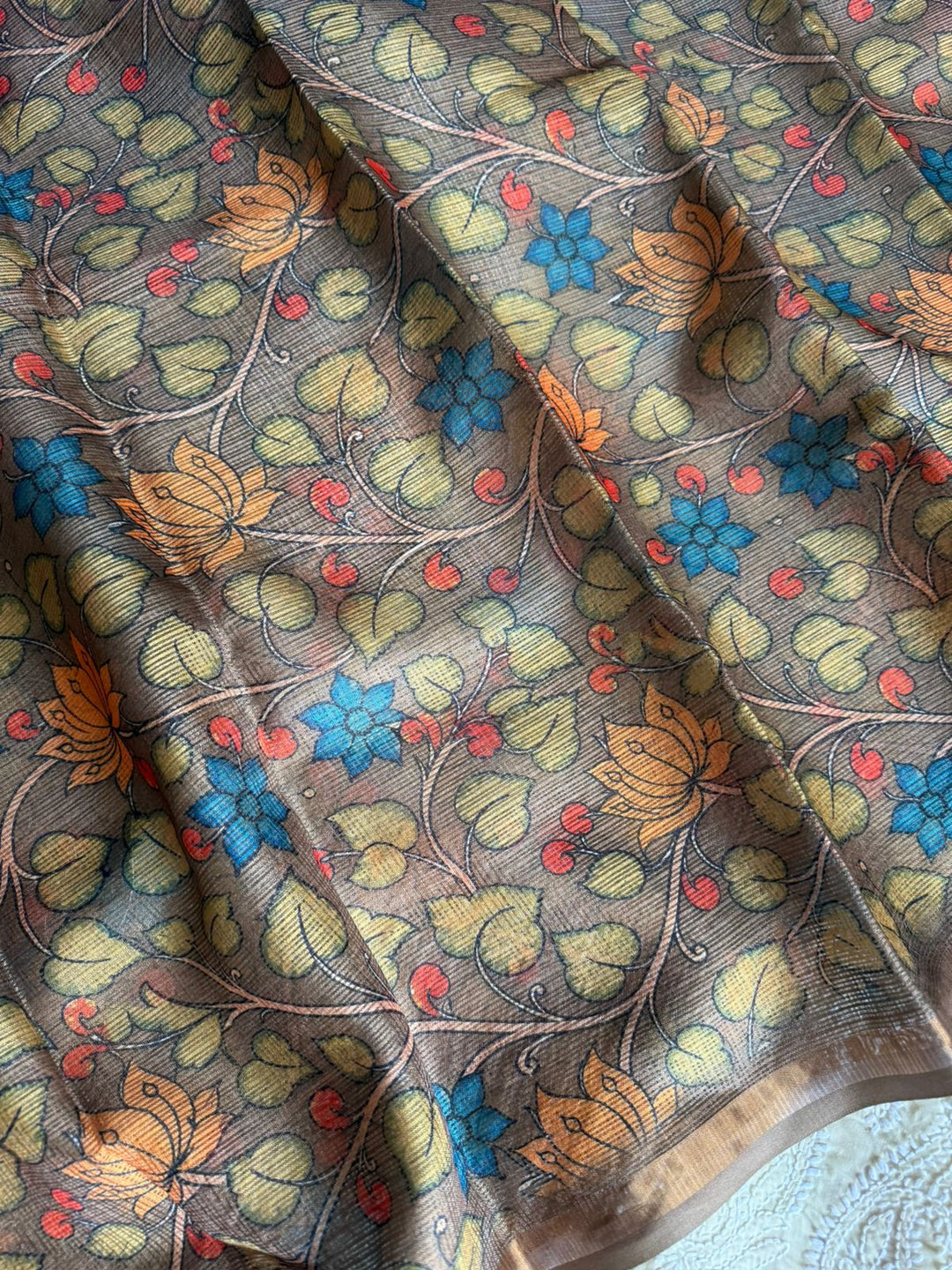 Pure Cotton Chikankari Hand Work Unstitched suit With Kalmkari Kota Doriya Dupatta.(without bottom)