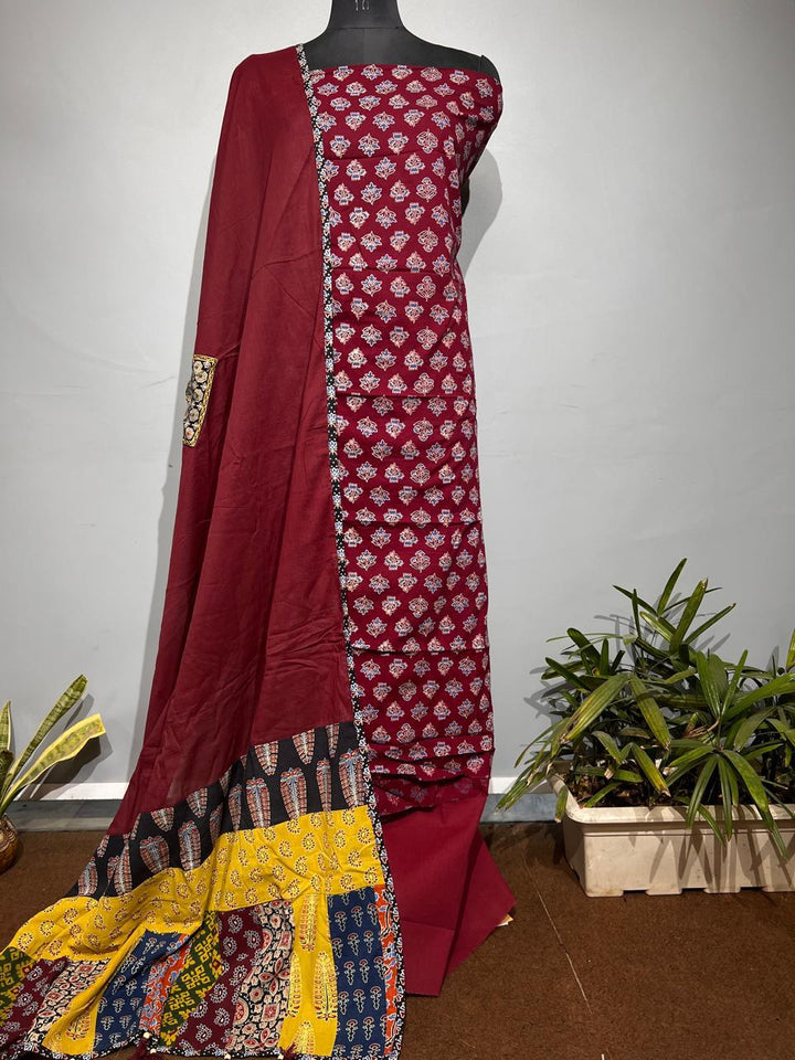 Pure Cotton Azrakh Print Unstitched suit With Dupatta