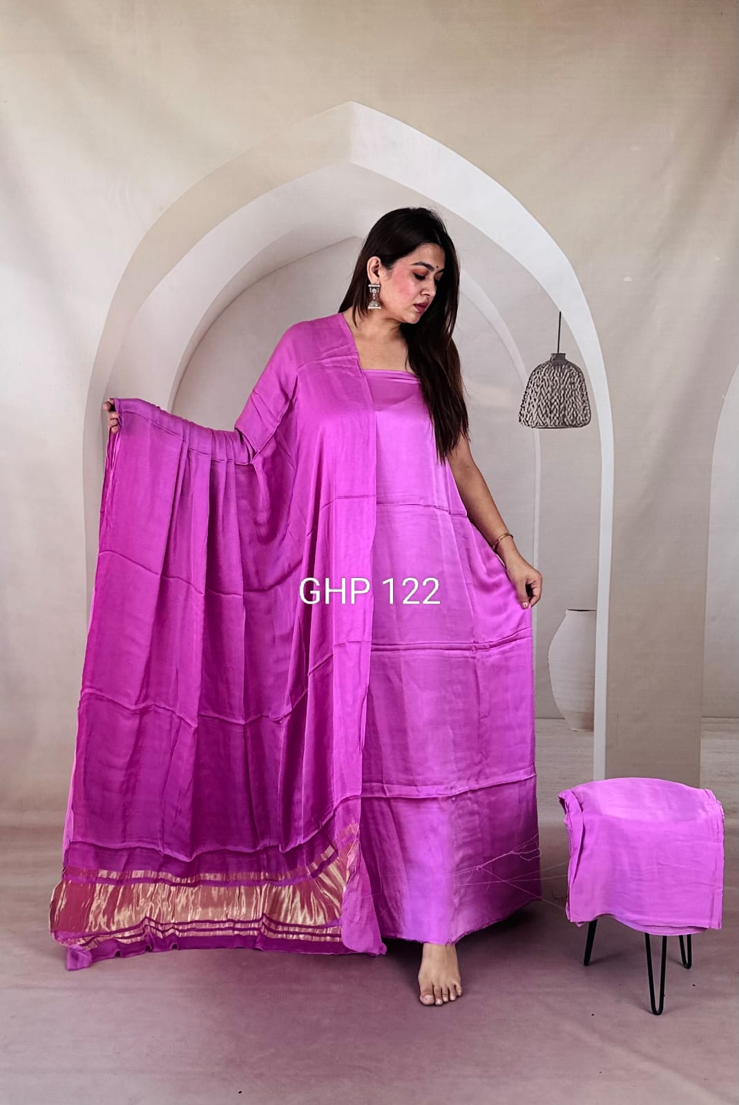 Pure Modal Silk Unstitched Suit with Lagdi Patta Dupatta