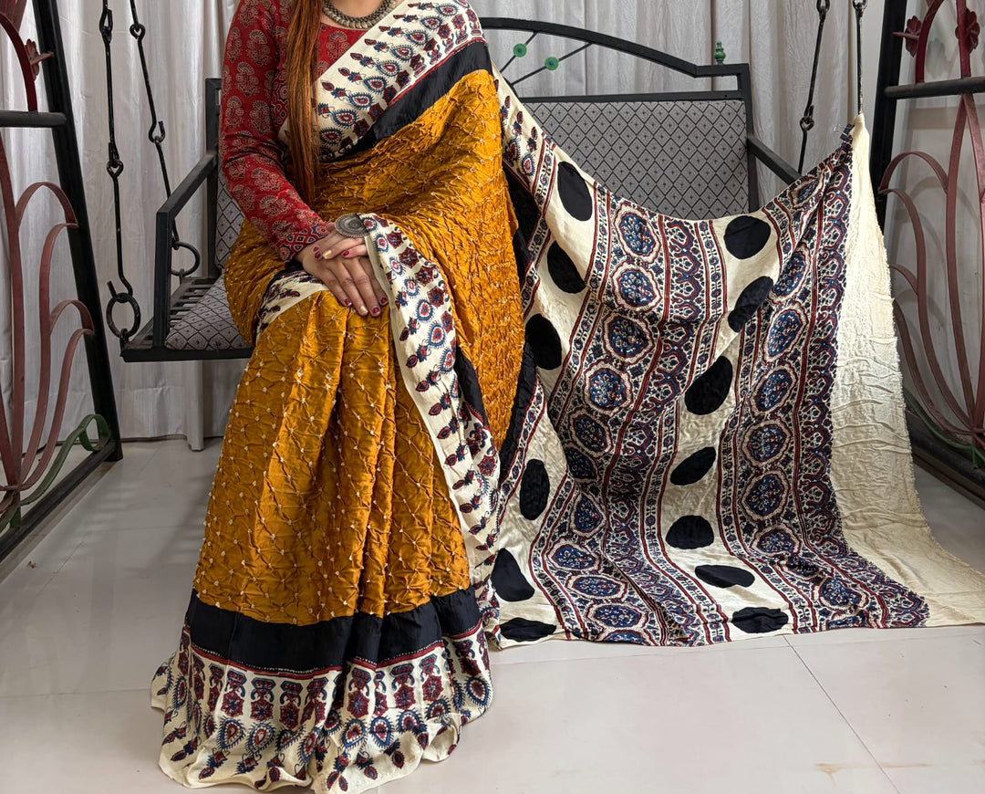 Pure Modal SilK Bandhej Print Saree With Blouse.