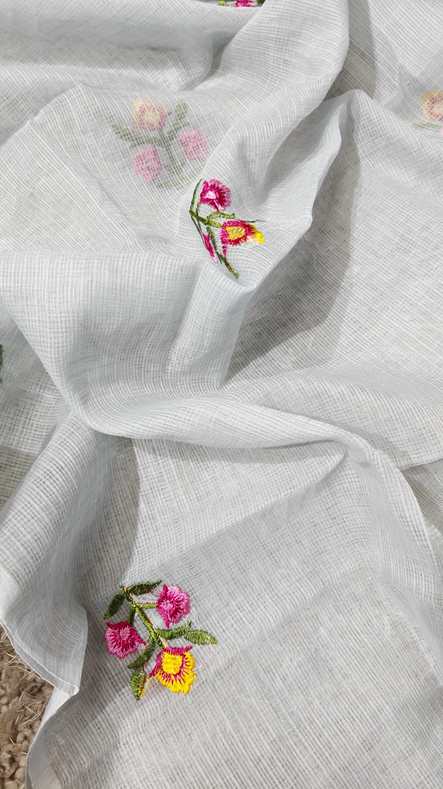 Pure Cotton Kota Doriya Hand Embroidery Unstitched Suit With Chikankari Bottom.