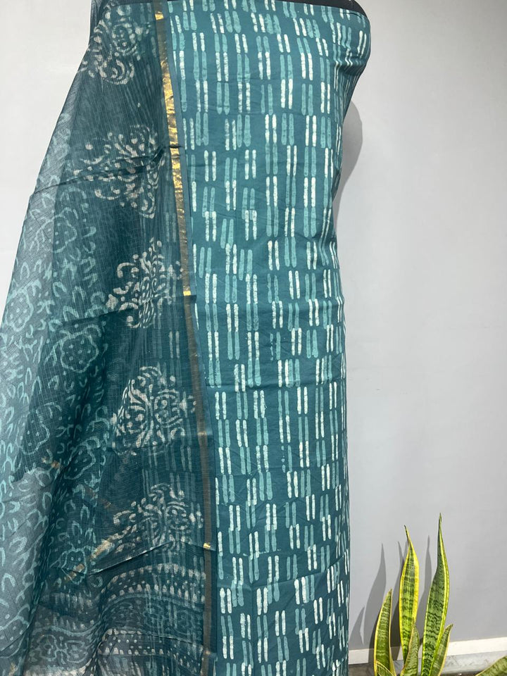 Pure Cotton Hand Block Print Unstitched Suit With Kota Dupatta