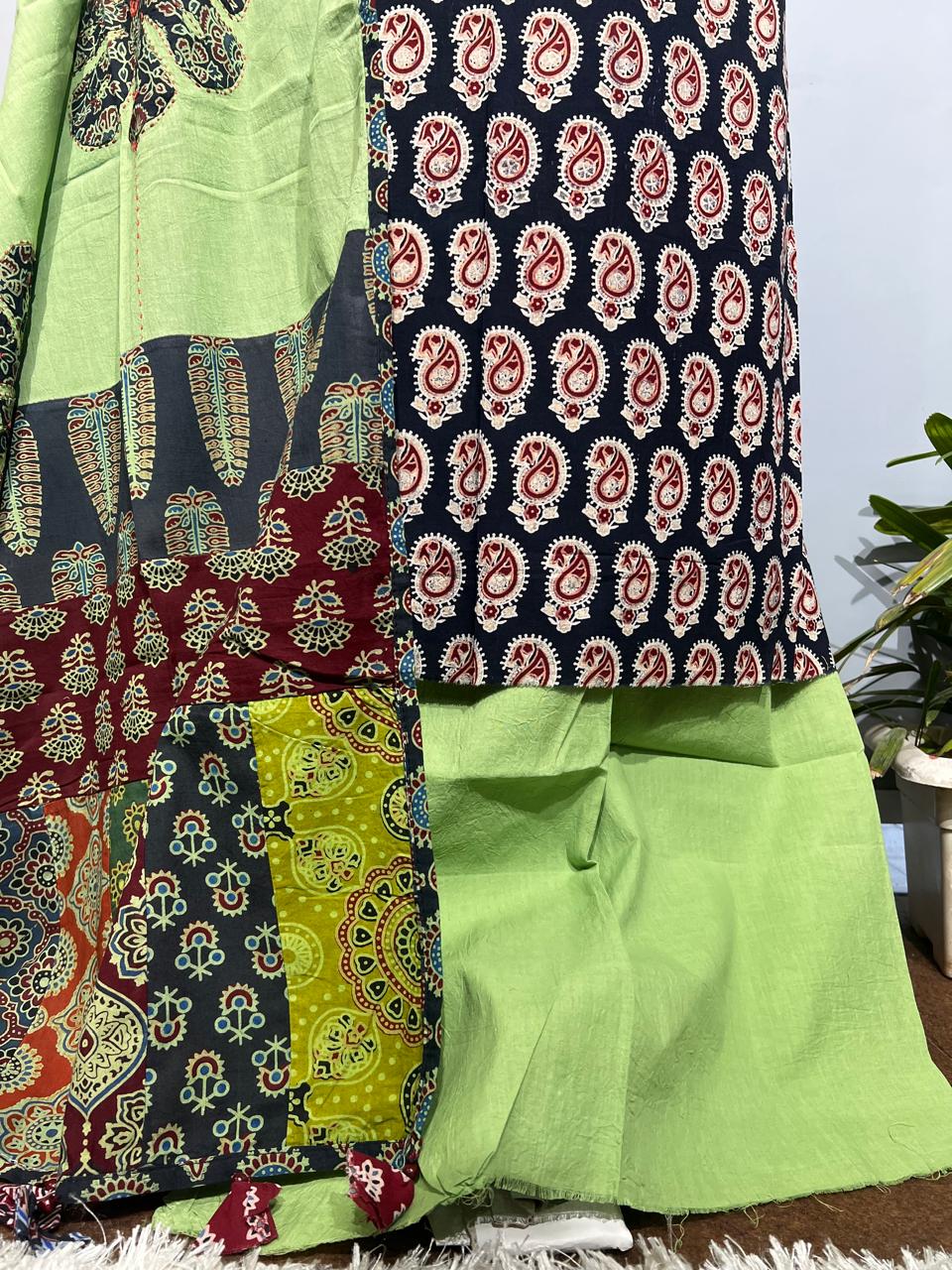 Pure Cotton Azrakh Print Unstitched suit With Dupatta.