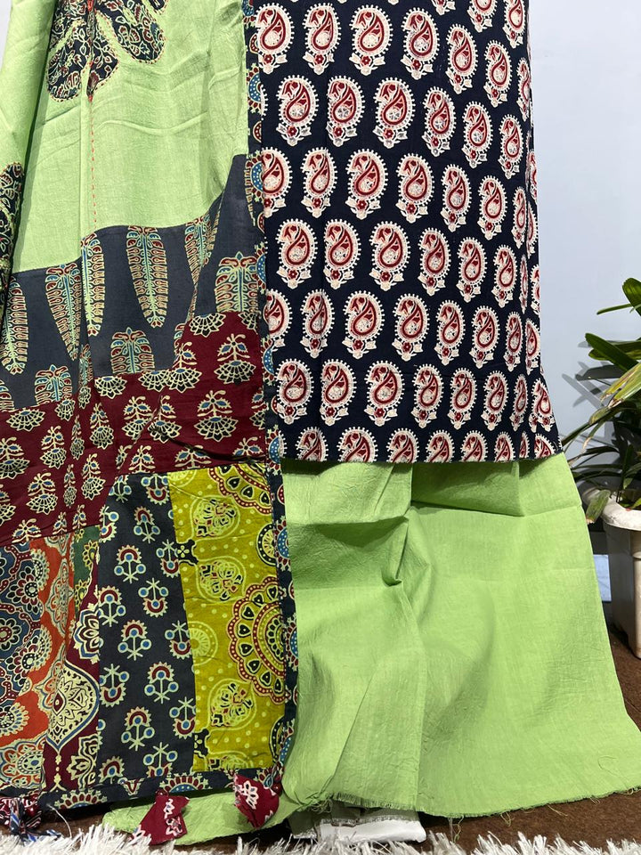 Pure Cotton Azrakh Print Unstitched suit With Dupatta.