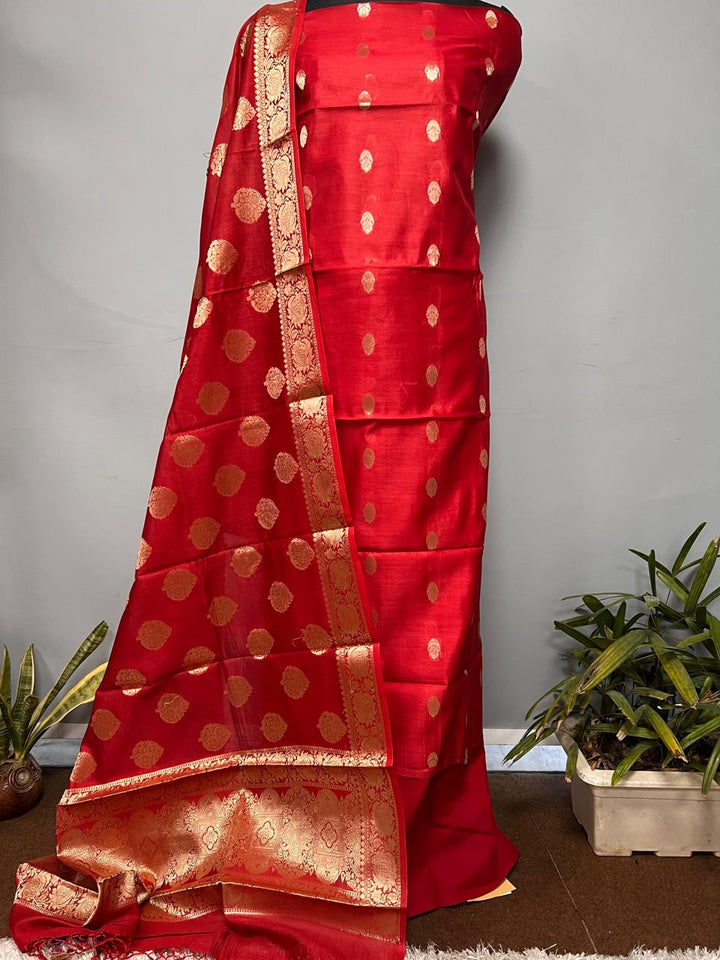 Pure Banarasi Resham Chanderi Silk Zari Weaved Suit With Chanderi silk Dupatta.
