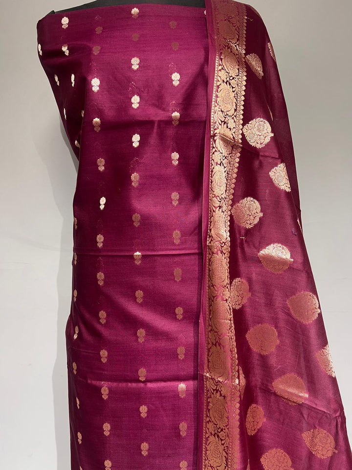 Pure Banarasi Chanderi Silk Buti Unstitched Suit With Chanderi Zari Dupatta