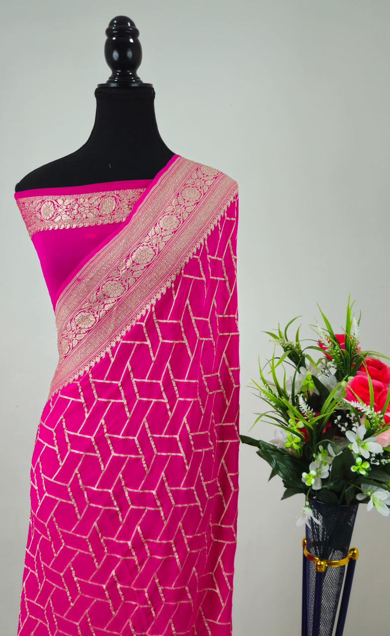 Pure Banarasi Handloom Khaddi Georgette Silk Water Zari Work Saree. | NEW EDITION |