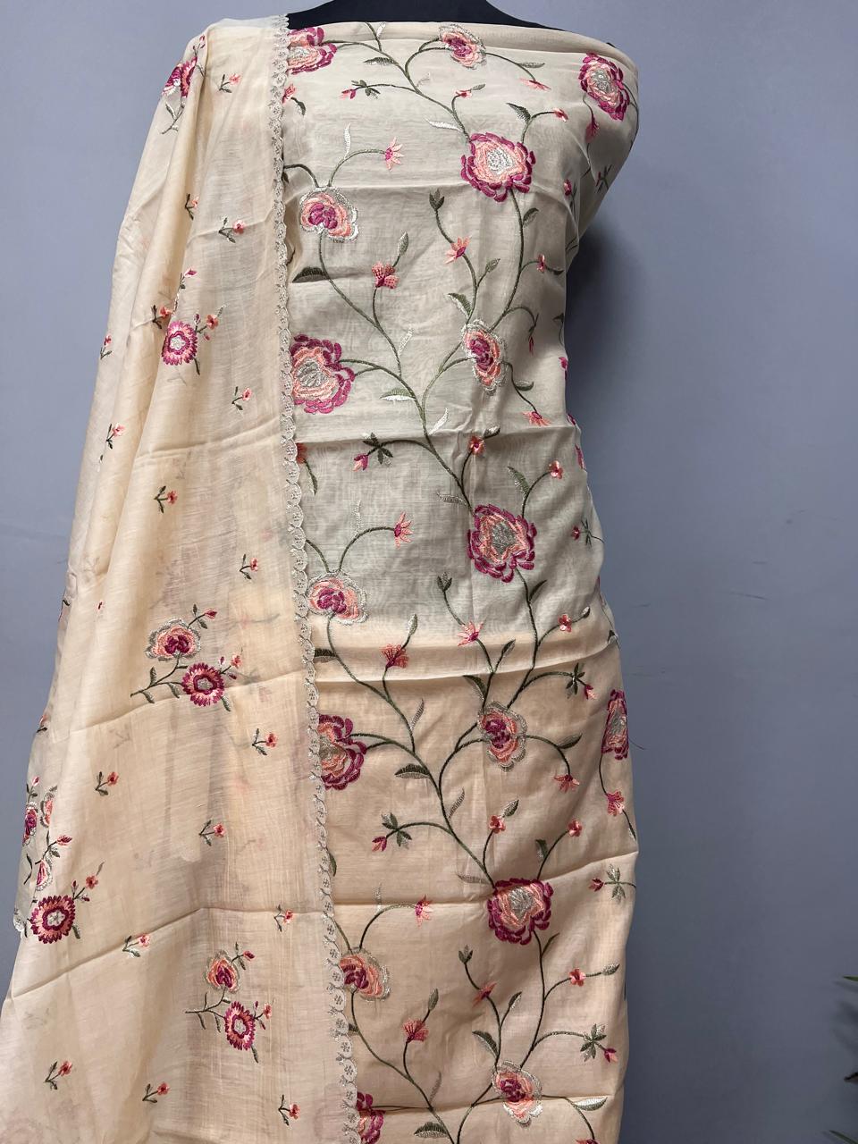 Pure Banarasi Chanderi Silk Embroidery work Unstitched Suit