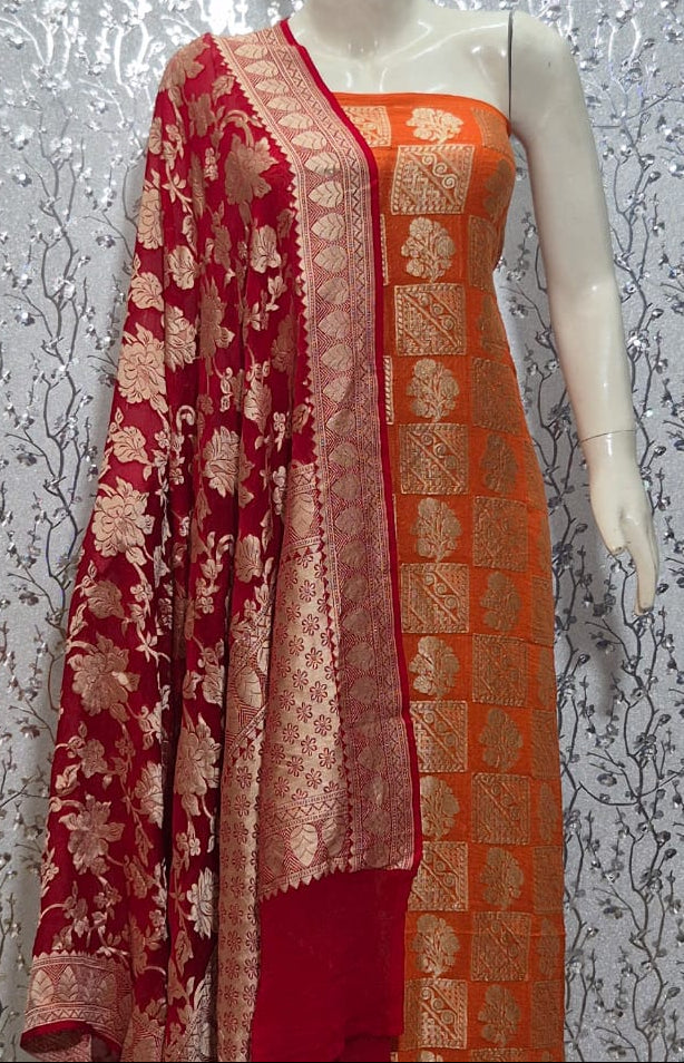 Pure Khaddi Chiffon Unstitched Suit With Zari Work.