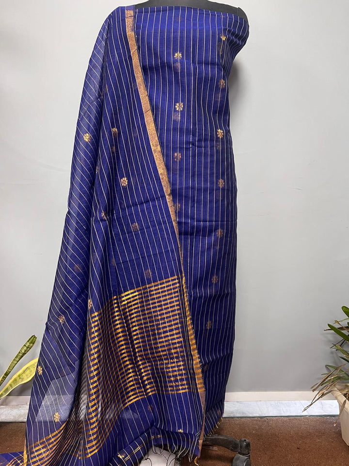 Pure Maheshwari Silk Hand Loom Unstitched Suit.(2pc Set)