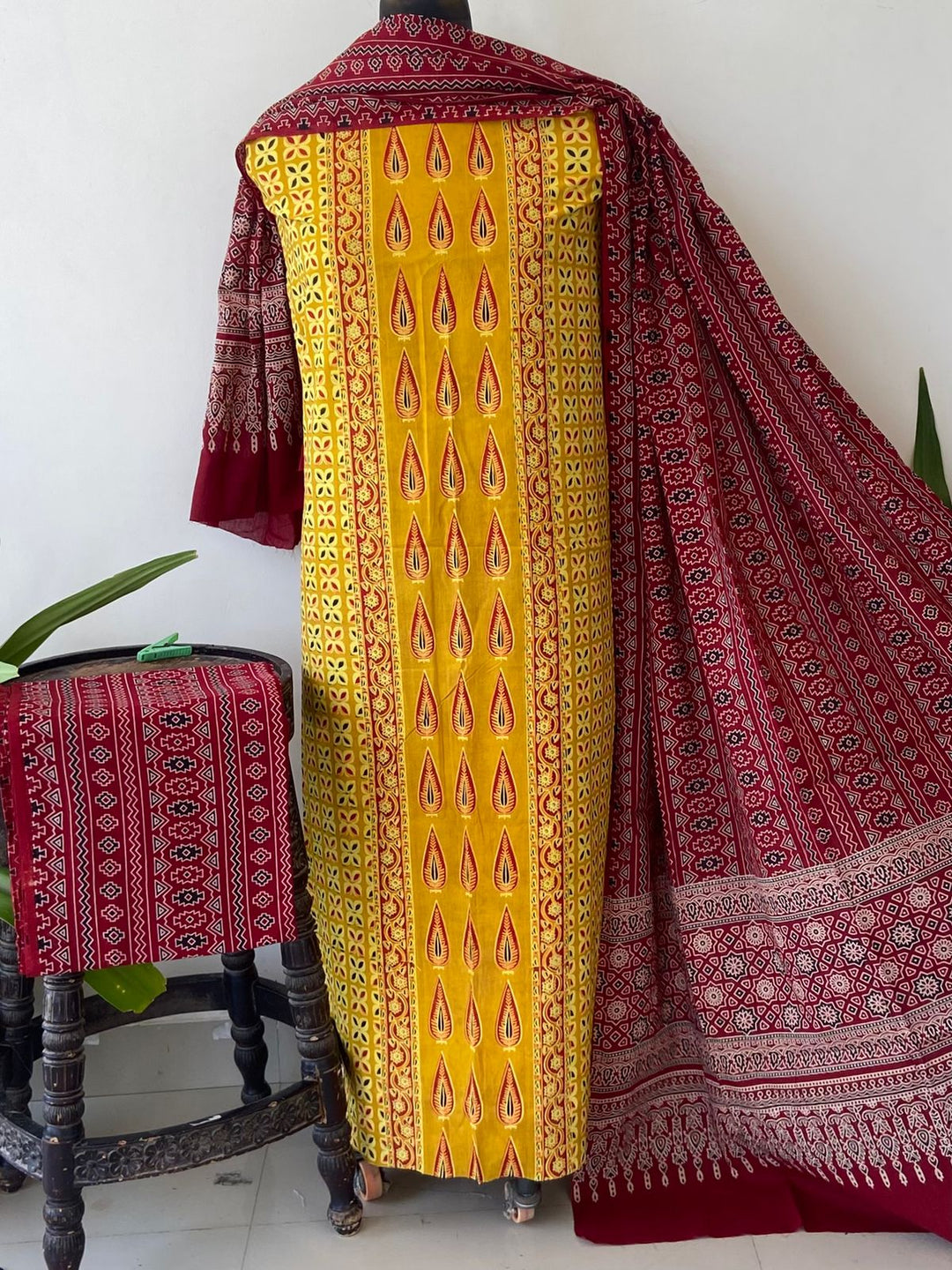 Pure Cotton Azrakh Print Unstitched Suit With  cotton Duppatta