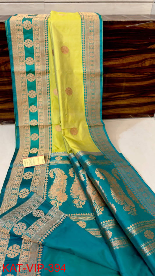 Pure Banarasi Handloom Katan Silk Antique Zari Saree With Blouse.