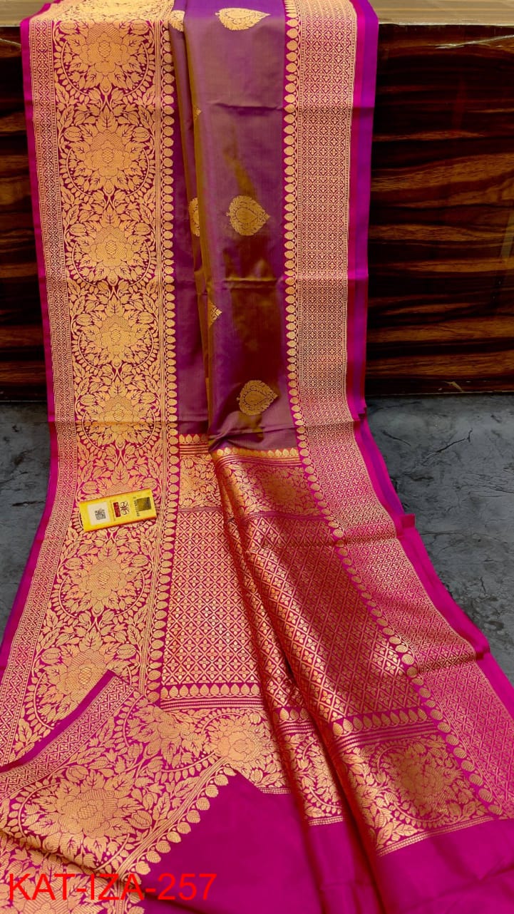 Pure Banarasi Handloom Katan Silk Antique Zari Saree With Blouse.
