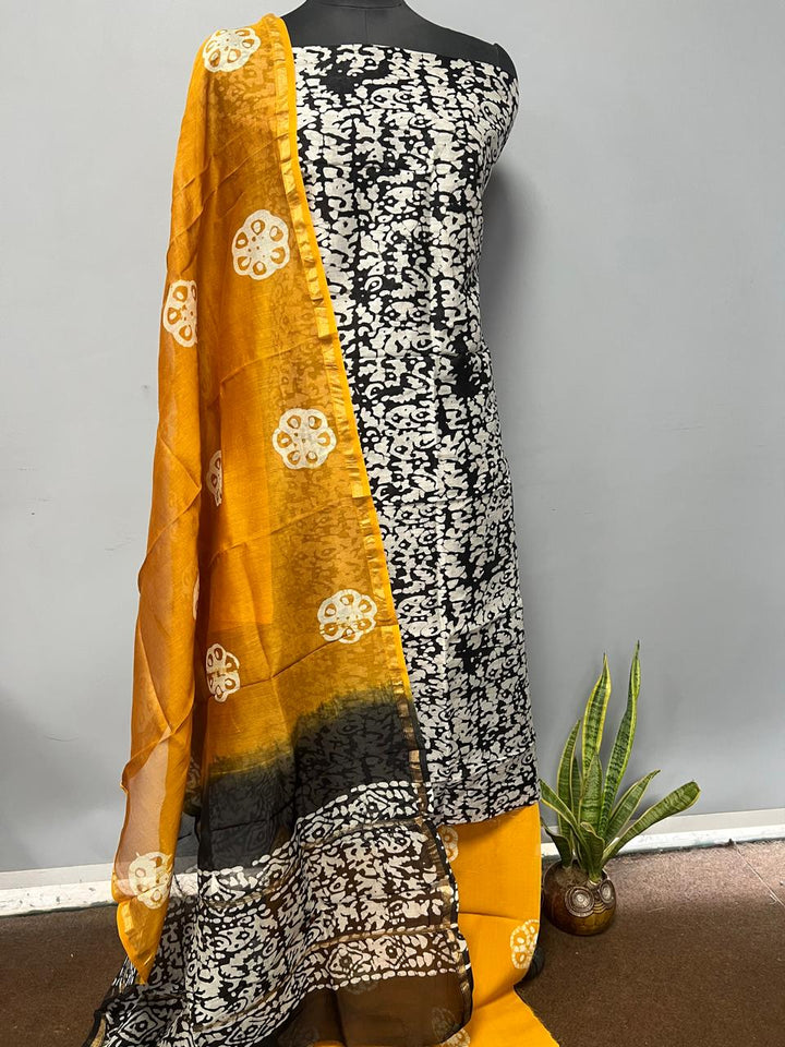 Pure Hand Block Chanderi Silk Unstitchd Suit