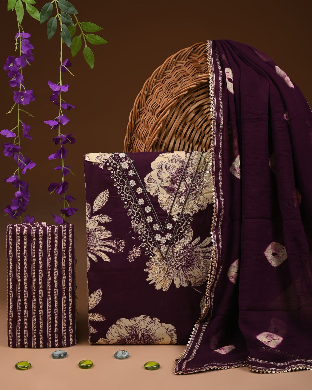 Pure Cotton Gotta patti Work unstitched Suit With Chiffon Dupatta.