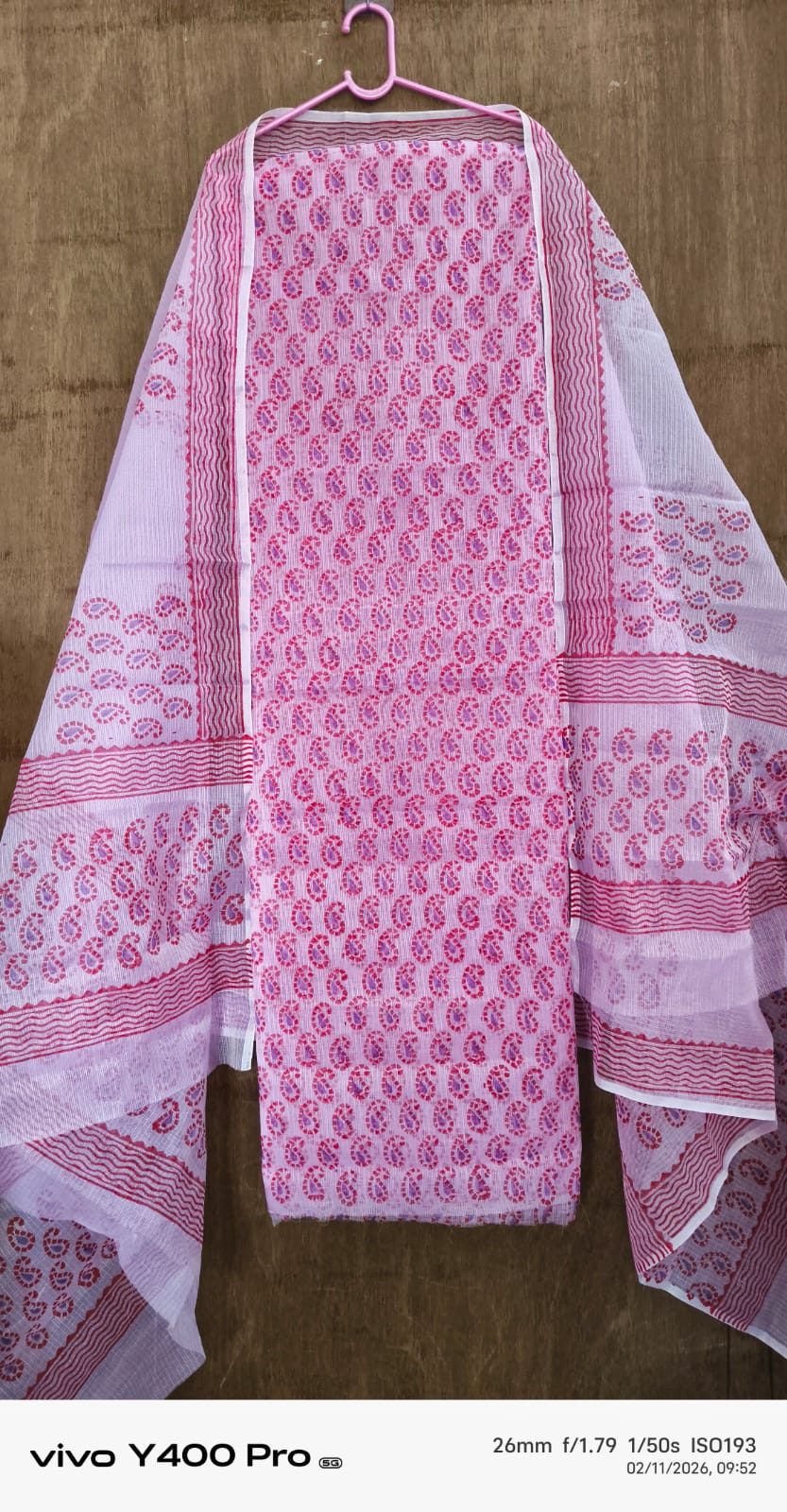 Pure Kota Doria Hand Block Print Work Unstitched Suit with Dupatta .