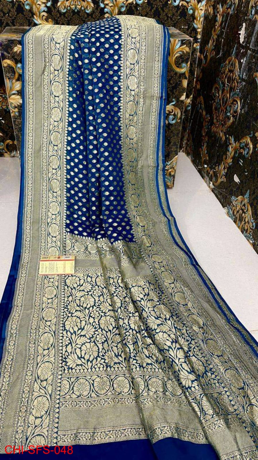 Pure Banarasi Handloom Khaddi Georgette Silk Saree With Beautiful Antique Zari Work