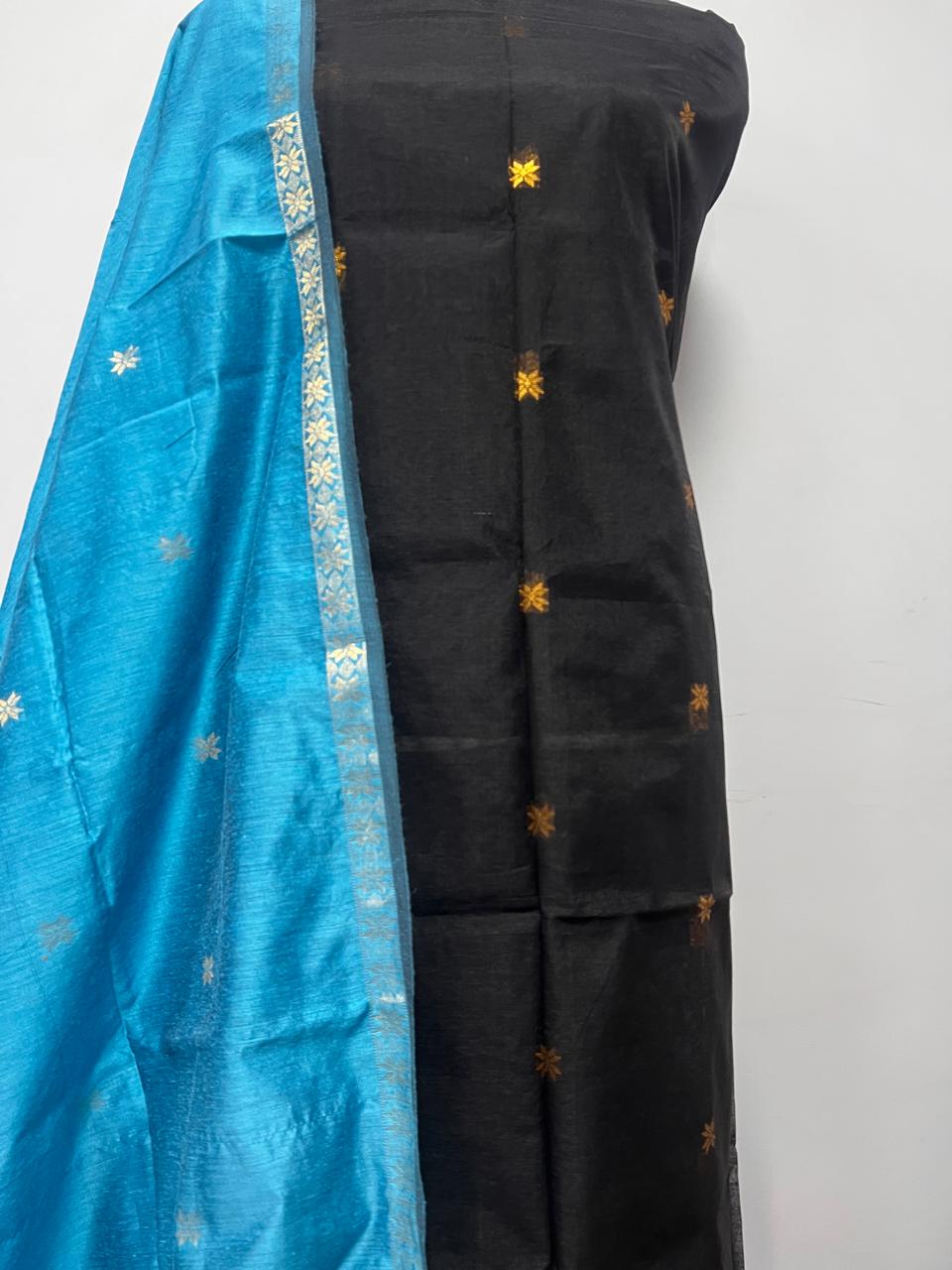 Pure Maheshwari Silk Hand Loom Unstitched Suit.(2pc Set)