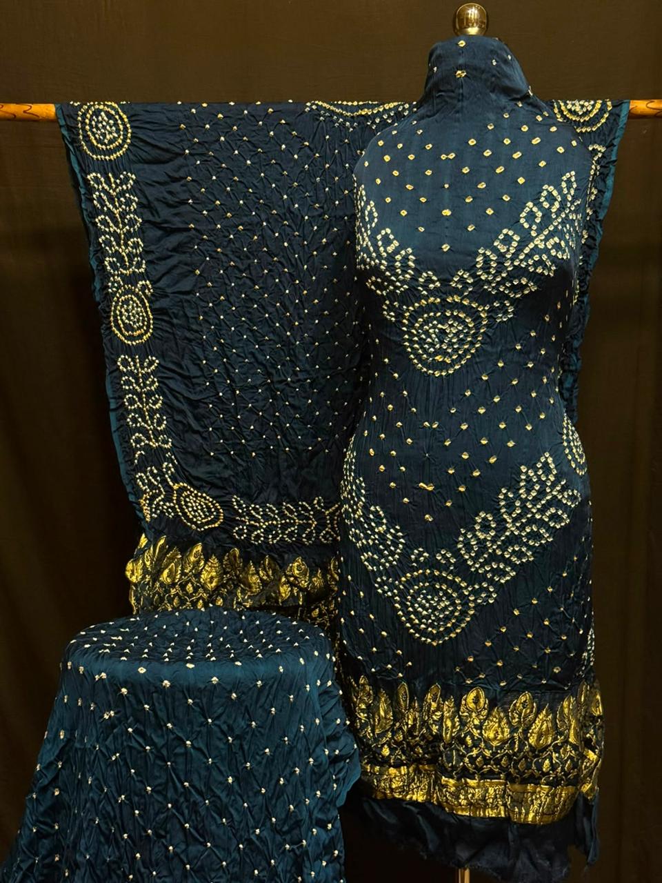 Premium Pure Modal Silk Rayi Bandhej 3-Piece Suit with Heavy Tissue Pallu Dupatta