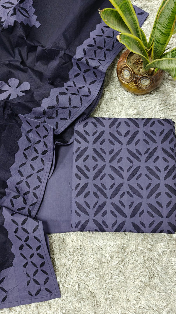 Pure Cotton Applique Work Unstitched Suit With Cotton Applique Work Dupatta
