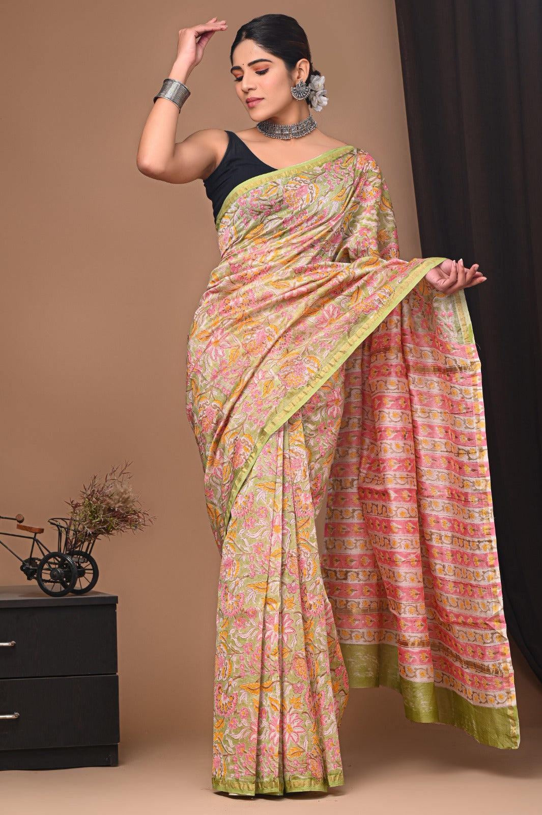 Hand Block Print Pure Chanderi Saree With Blouse