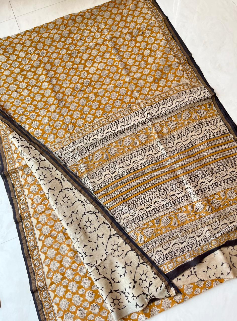 Hand Block Print Pure Chanderi Saree With Blouse