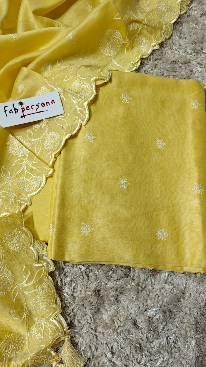 Banarasi Chanderi Silk Embroidery  Work Unstitched Suit .