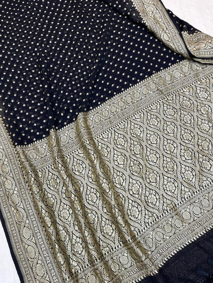 Pure Banarasi Handloom Khaddi Georgette Silk Saree .