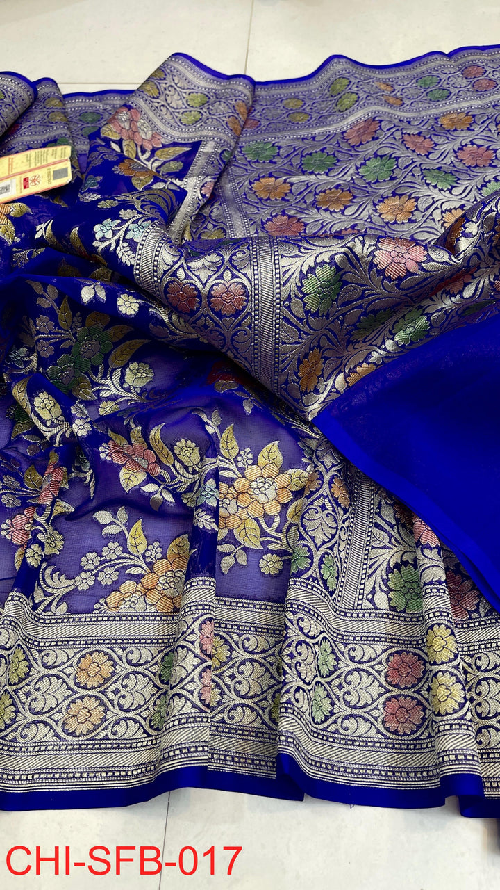 Pure Banarasi Handloom Khaddi Georgette Silk Water Zari Work Saree .| NEW EDITION |