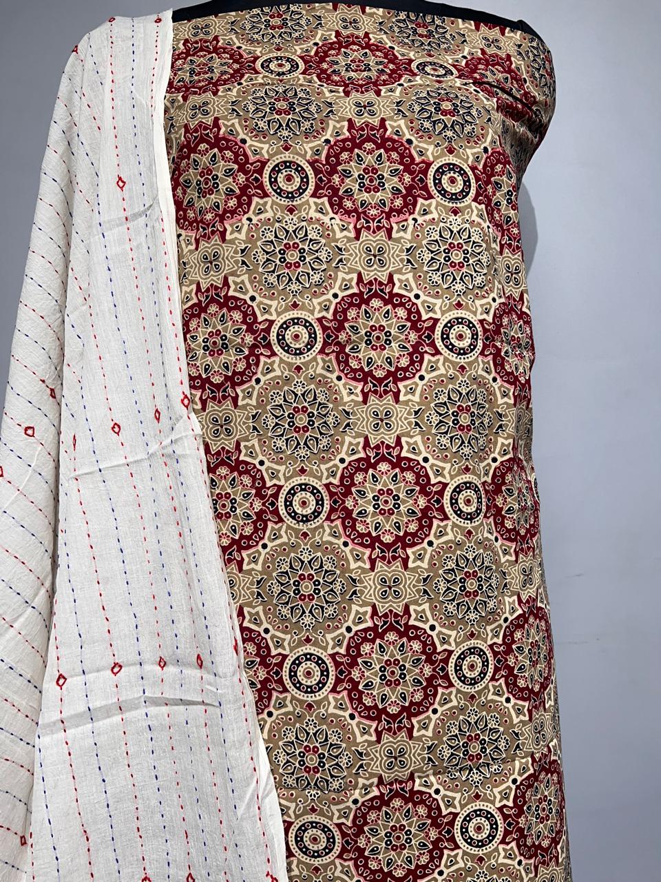 Pure Cotton Azrakh Print Unstitched suit With Dupatta.