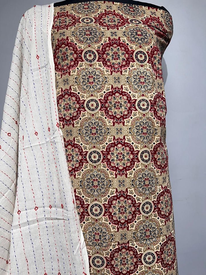 Pure Cotton Azrakh Print Unstitched suit With Dupatta.