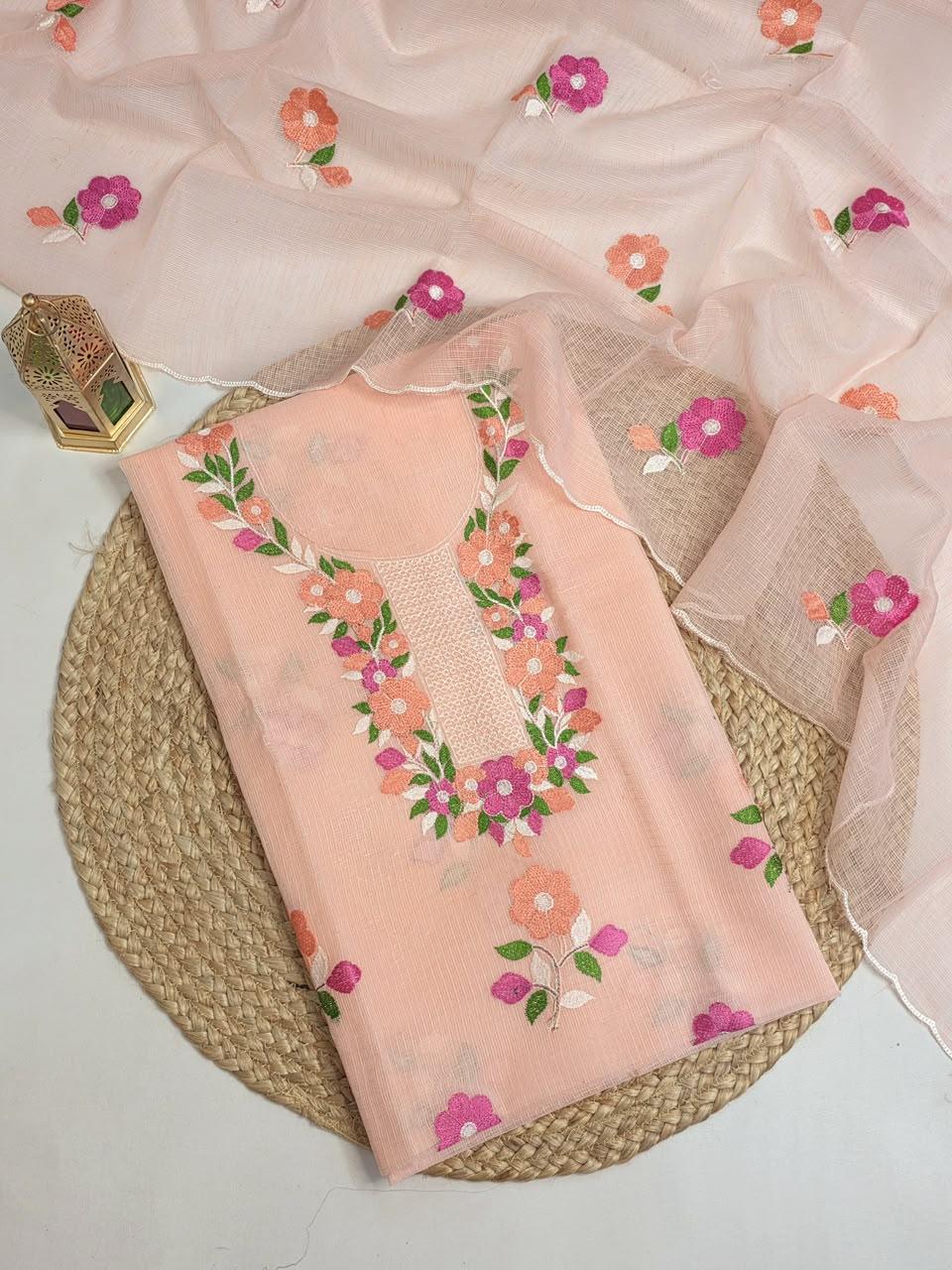 Exclusive Pure Kota Cotton Unstitched Suit With Embroidery Work