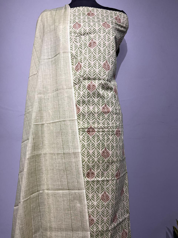 Pure Cotton Hand Block Print Unstitched Suit With Cotton Dupatta