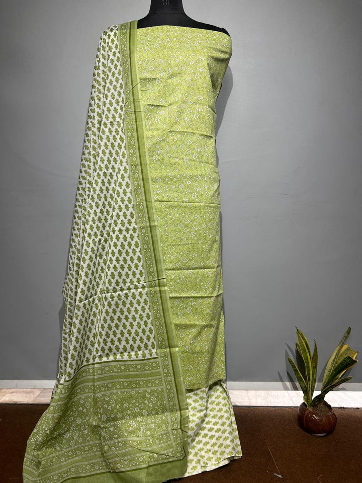 Pure Cotton Hand Block Print Unstitched Suit With Cotton Dupatta