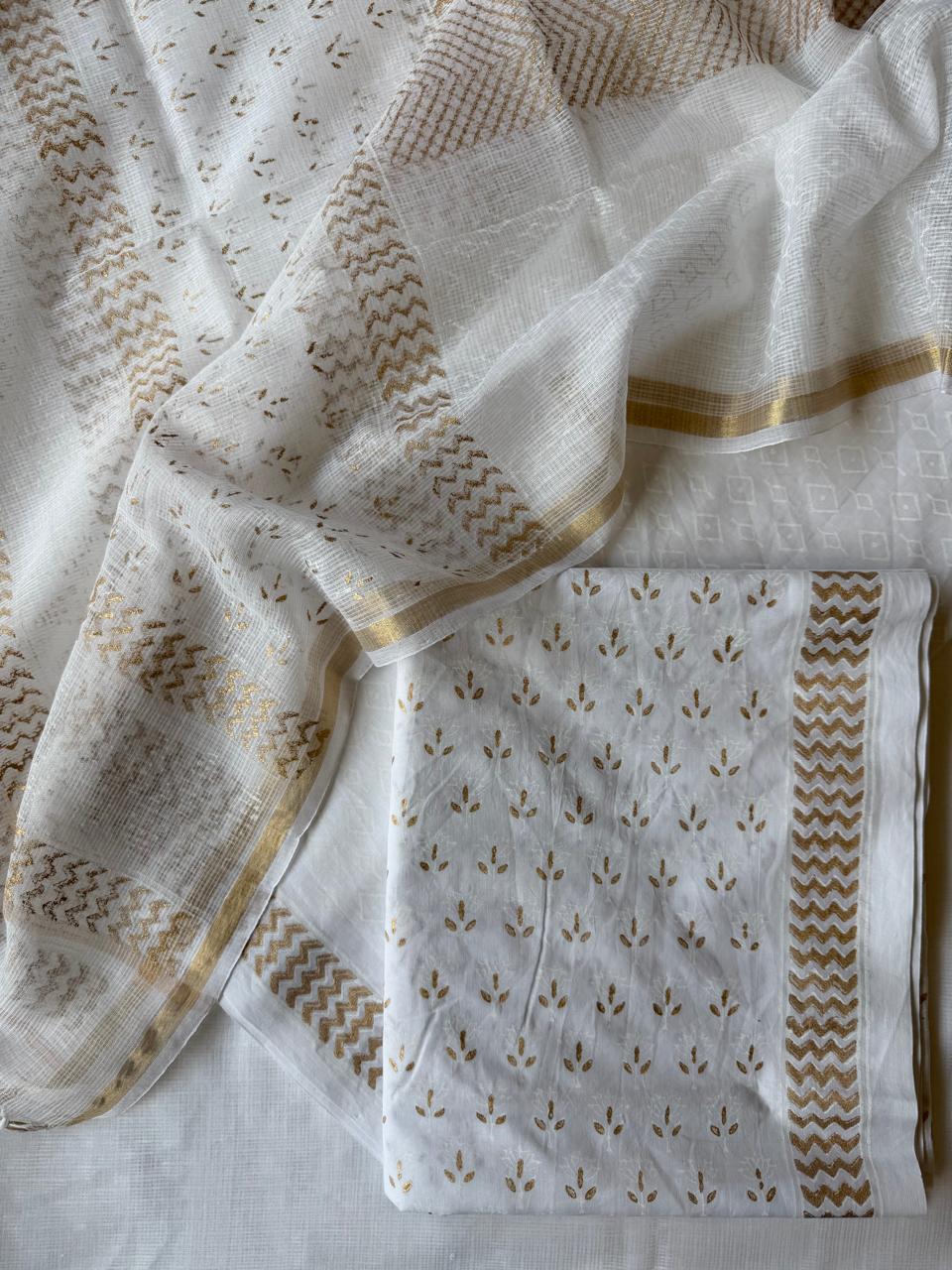Pure Cotton Hand block print Unstitched Suit with Kota Dupatta