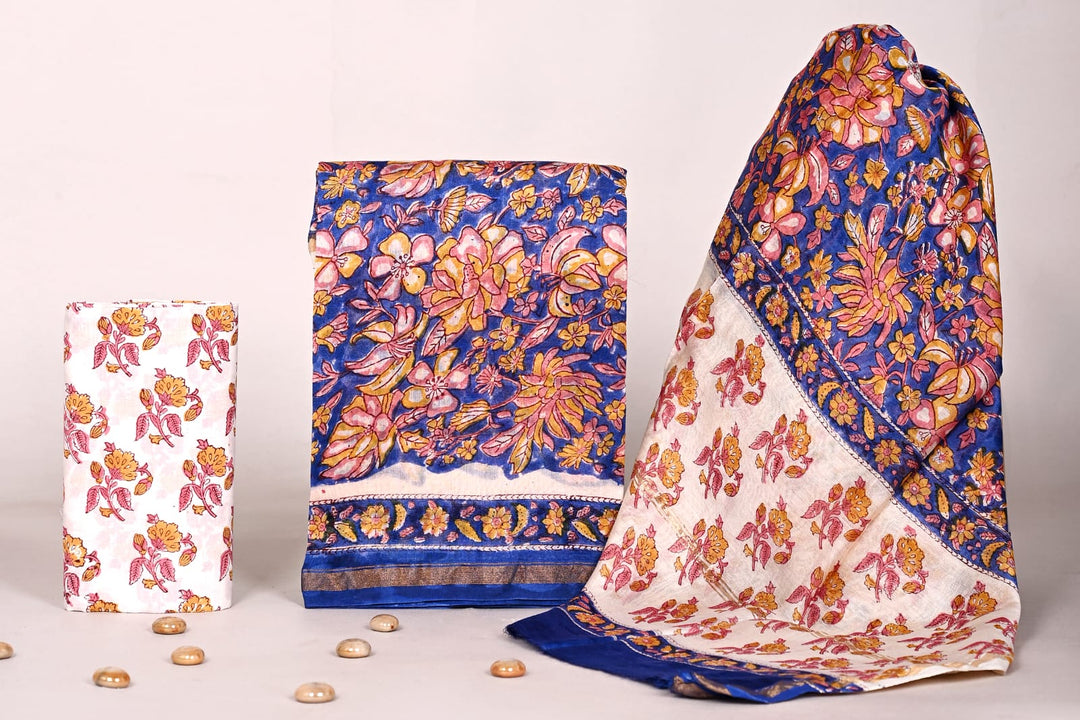 Pure Hand Block Chanderi Silk Unstitchd Suit