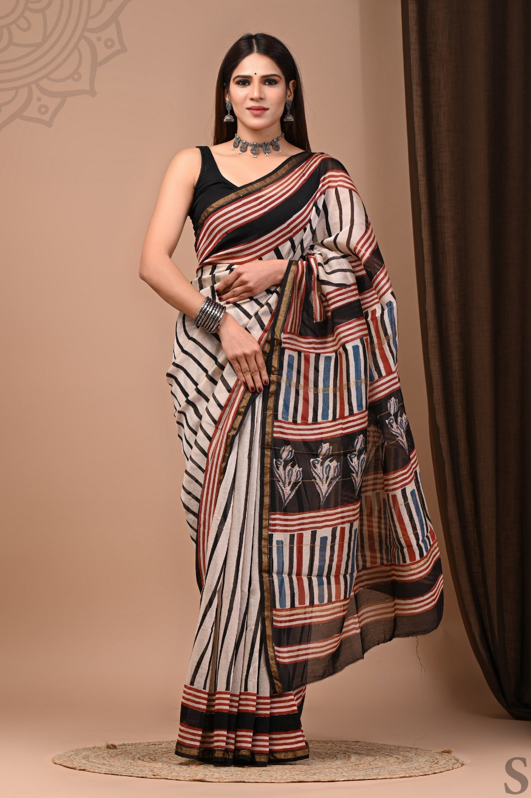Hand Block Print Pure Chanderi Saree With Blouse