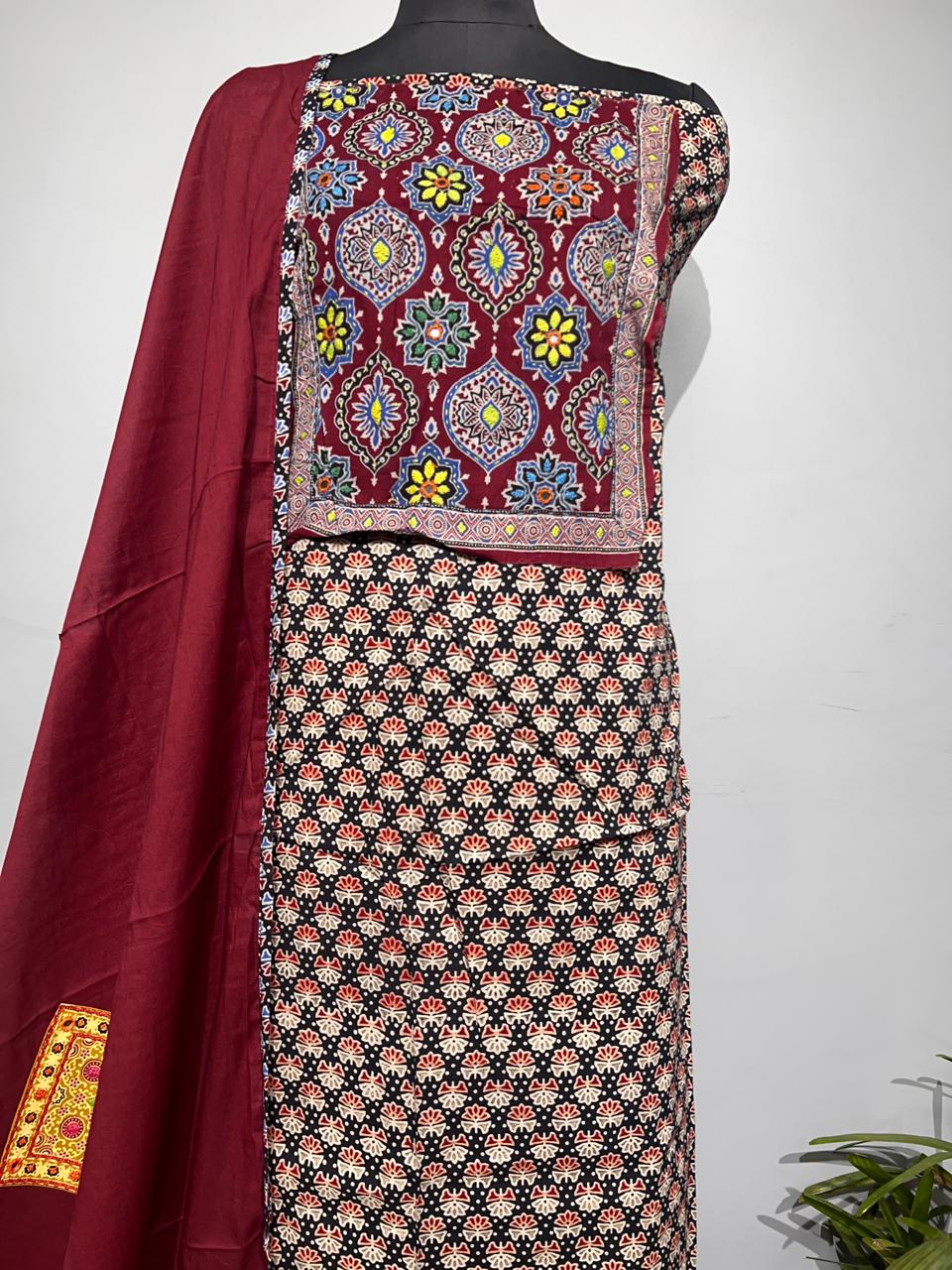 Pure Cotton Azrakh Print Unstitched suit With Dupatta.