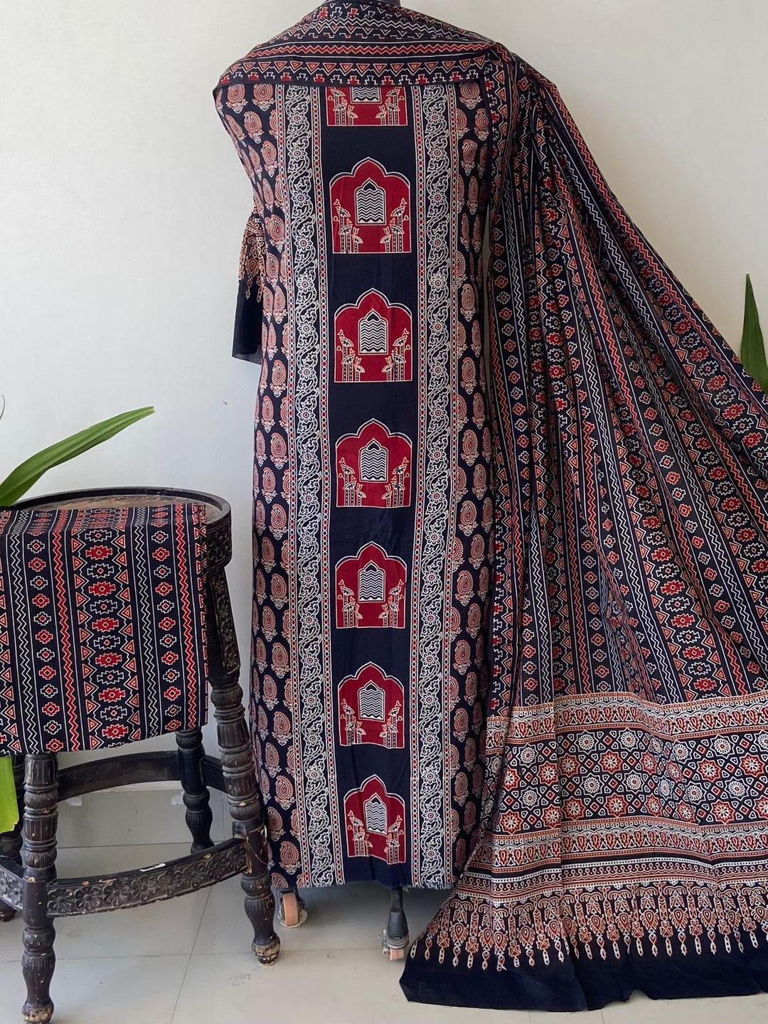 Pure Cotton Azrakh Print Unstitched Suit With  cotton Duppatta