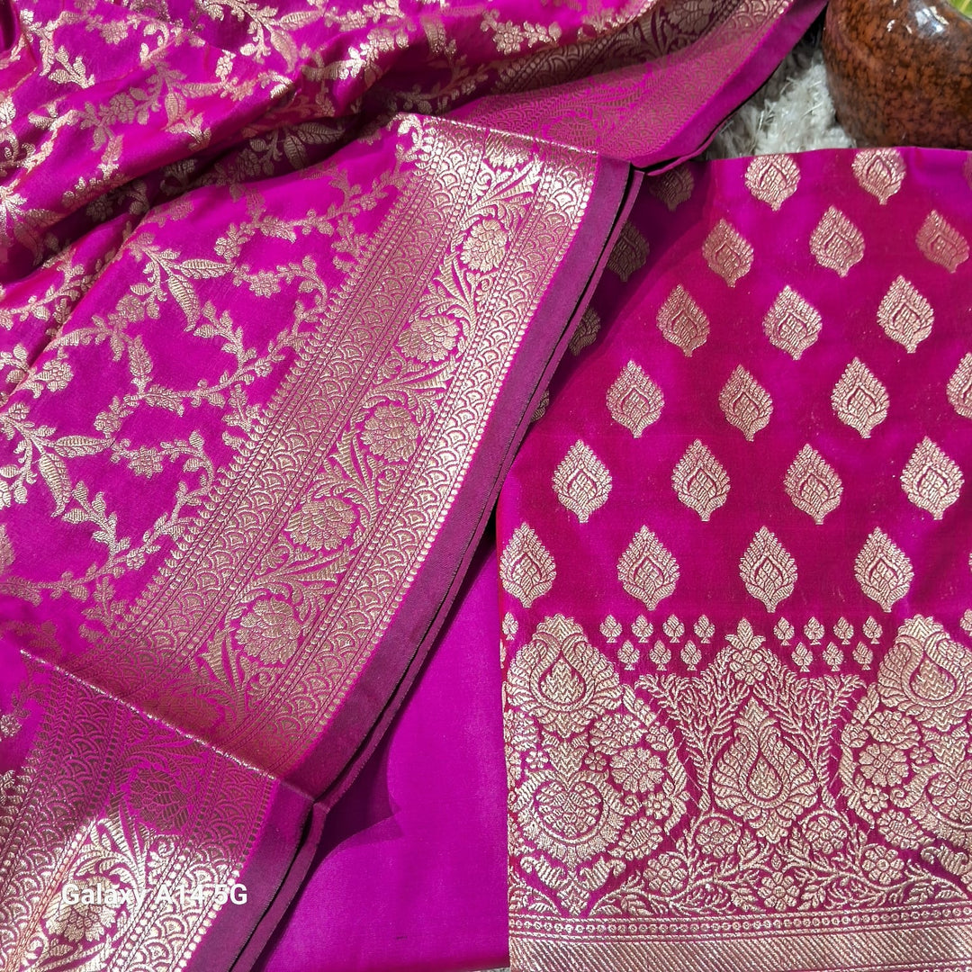 Pure Banarasi Soft Silk Unstitched Suit With Jaal Dupatta
