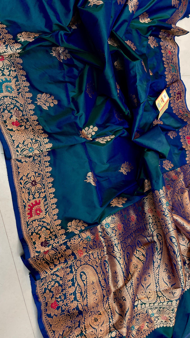 Pure Banarasi Katan Silk Meenakari Saree With Antique Zari Work.