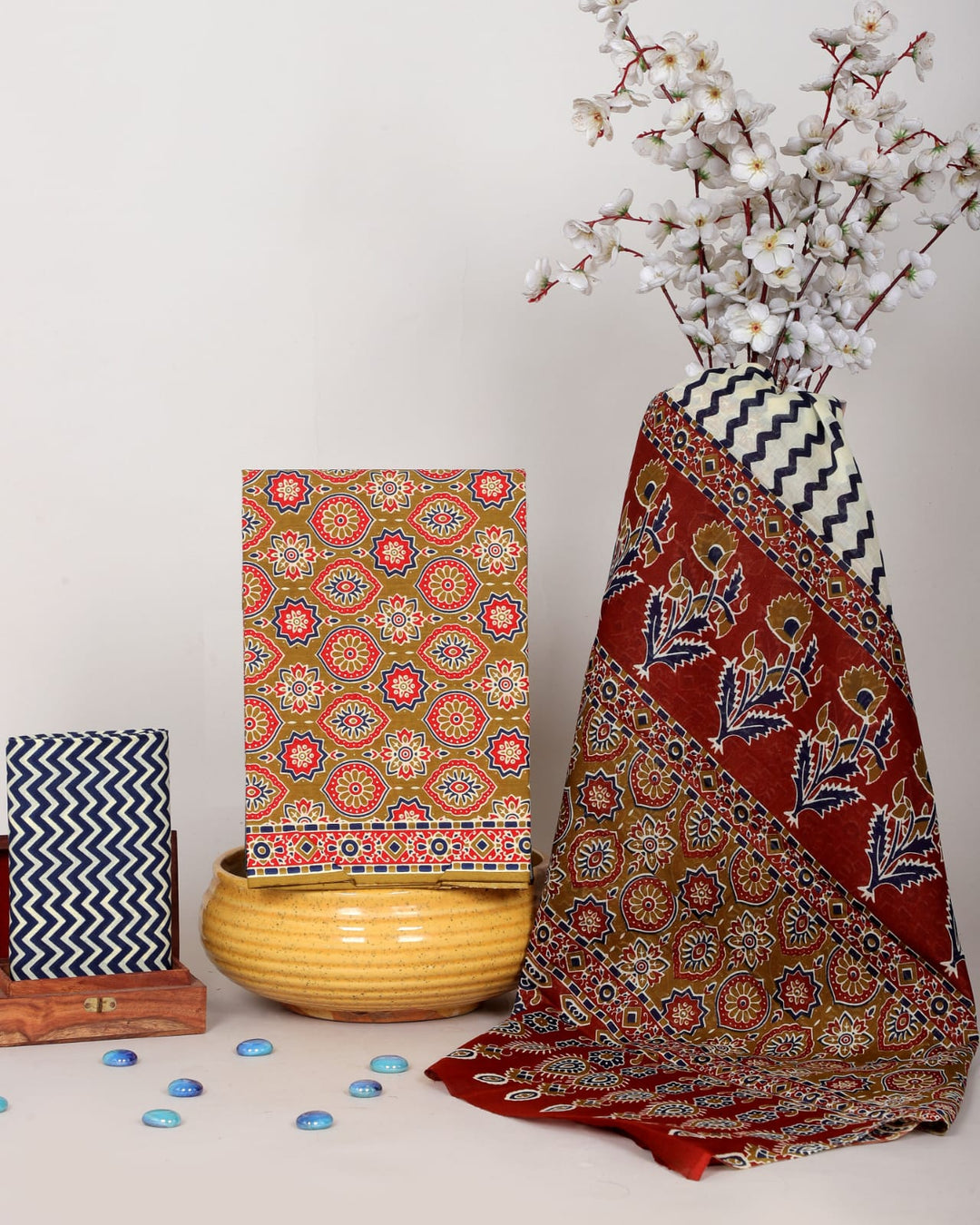 Pure Cotton Hand Block Print Unstitched Suit With Cotton Dupatta .