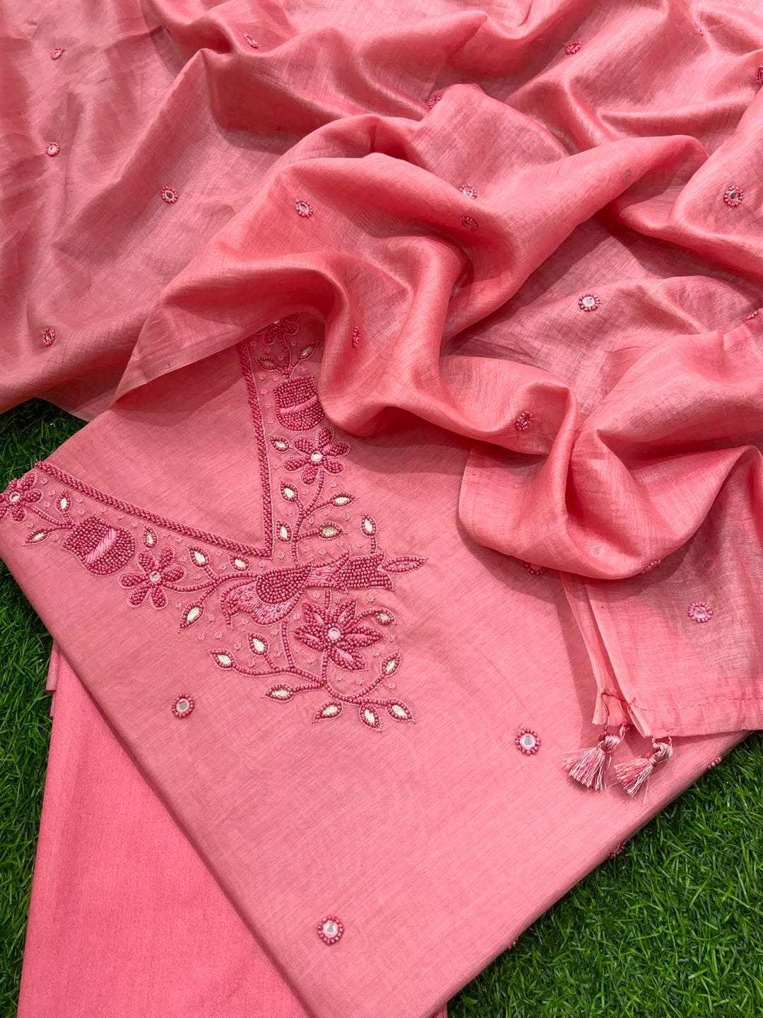 Banarasi Pure Resham Silk Chanderi Suit with Organza Resham Embroidery Dupatta