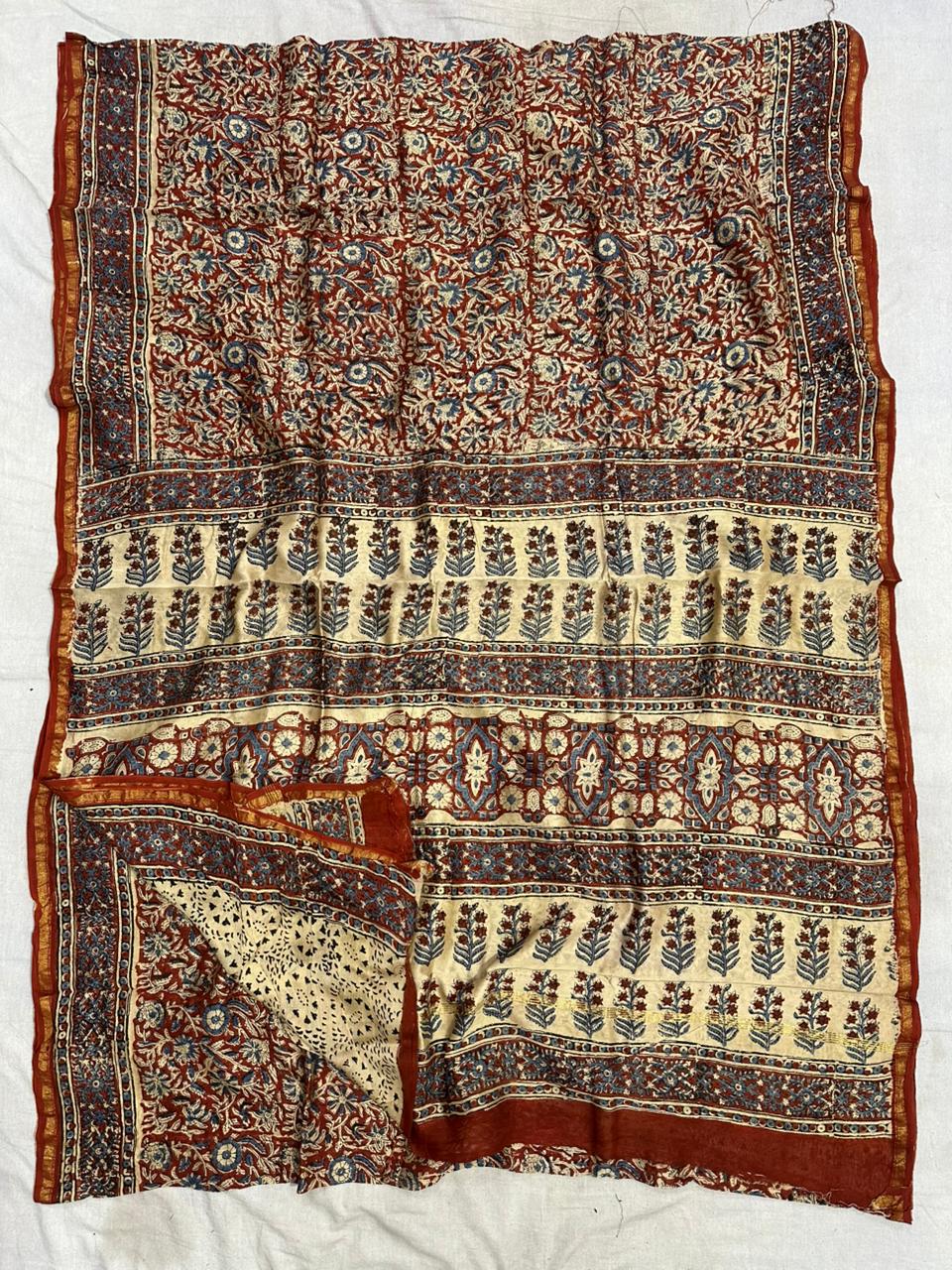 Pure Chanderi Silk Hand Block Print Saree.