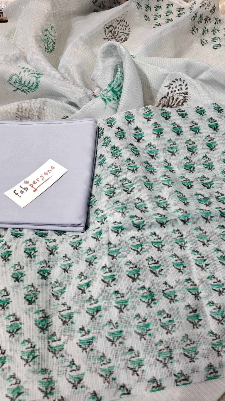 Kota Doriya Hand Print Unstitched Suit.