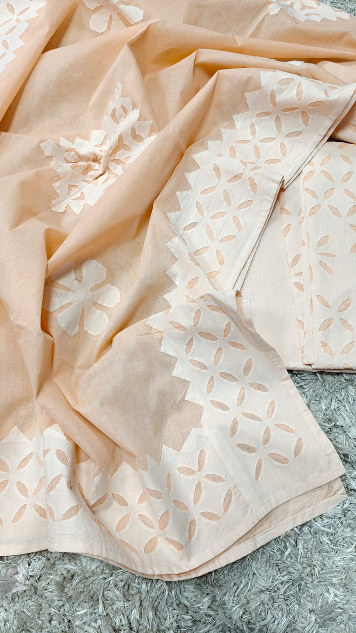 Pure Cotton Applique Work Unstitched Suit With Cotton Applique Work Dupatta