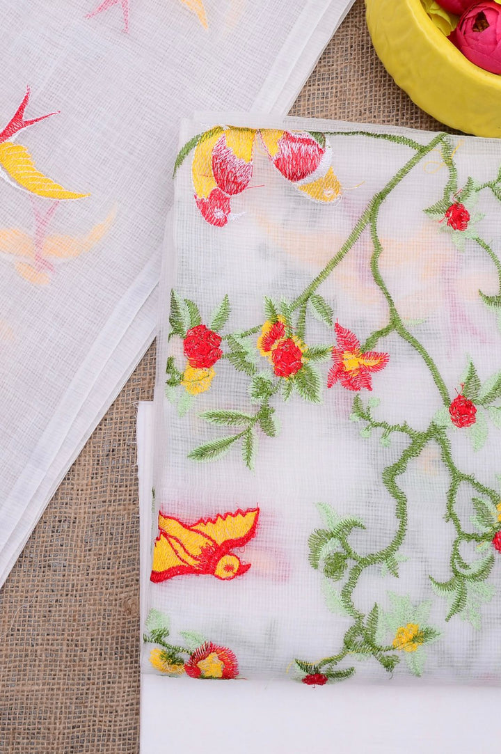 Pure Kota Doriya Embroidered Unstitched Suit With Dupatta .